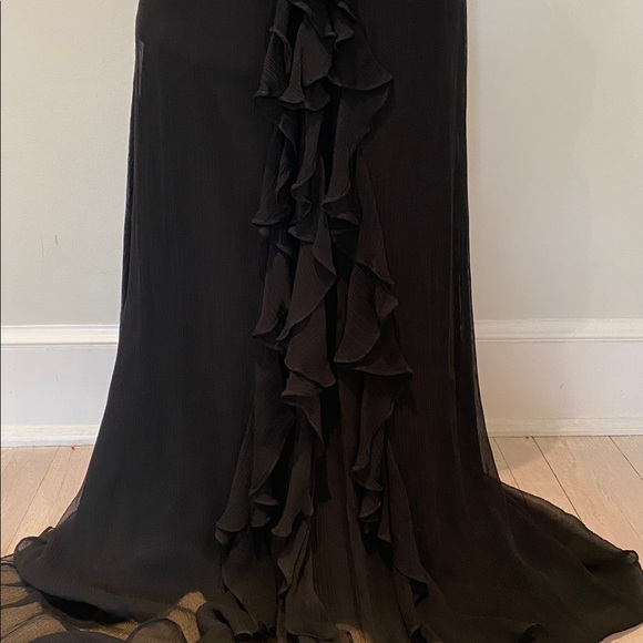 Donna Ricco Collection black ruffled front sleeveless prom evening gown Sz 6 - Picture 5 of 13